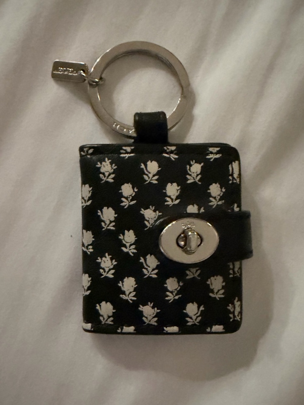 RARE - Coach - Badlands Floral Rose - Black White - Keychain Fob Charm Photo